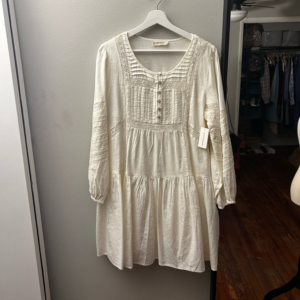 NWT Lucky Brand Cream Dress Size Medium with Special Detailing and Lining